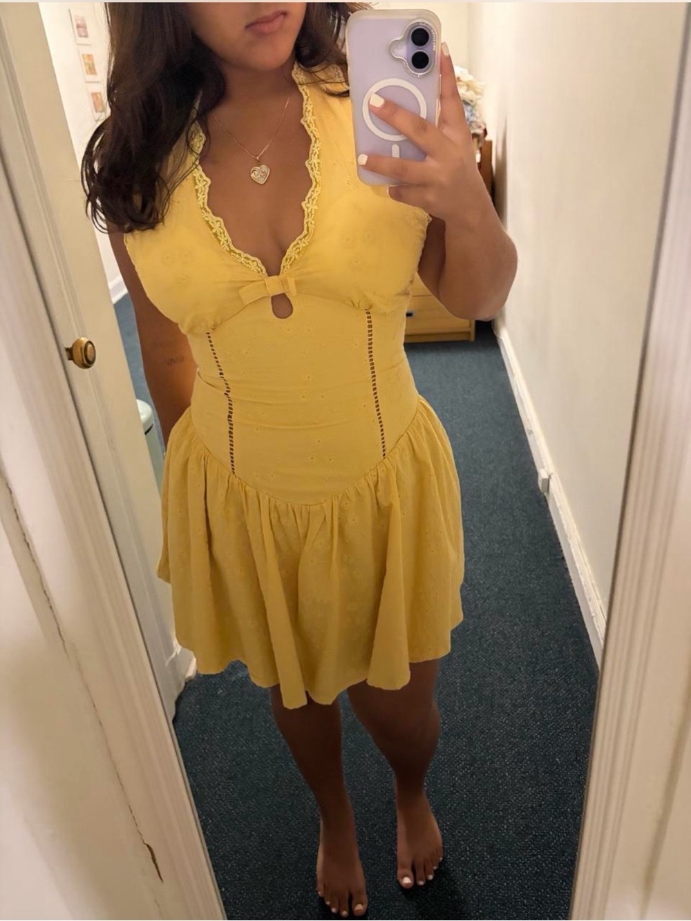 Yellow Lace-Trim Sundress - Women